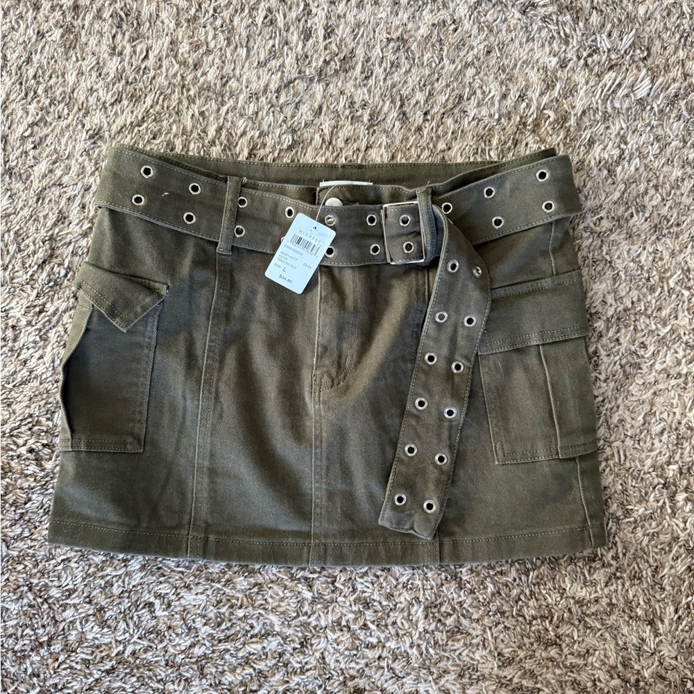 Windsor Olive Mini Skirt with Grommet Belt